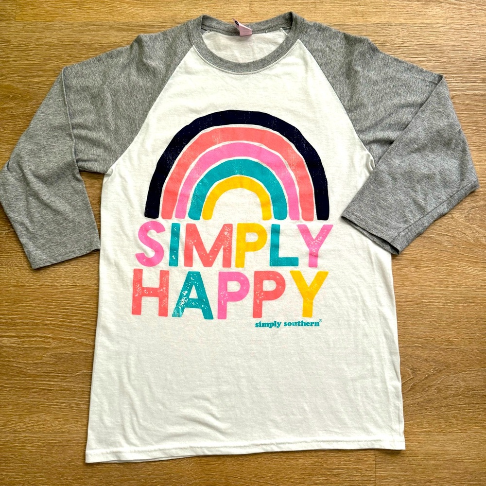 Simply Southern Simply Happy Rainbow Tee.. Very Retro. 70’s.